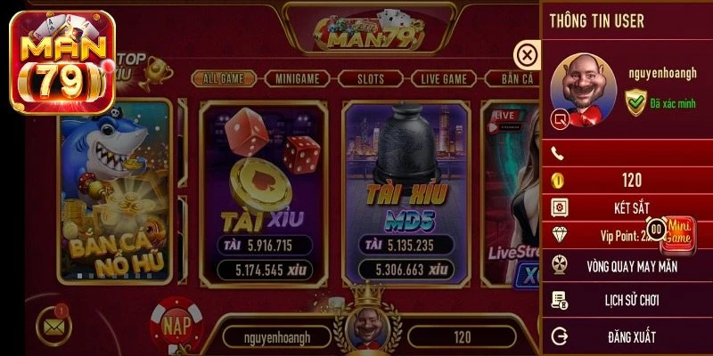 Bộ sưu tập trò chơi nổi bật tại Man79: Slot, bài, sòng trực tiếp & hơn thế nữa