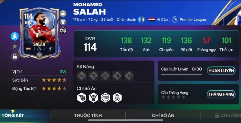 Salah trong FC Mobile: Điểm mạnh, điểm yếu và cách dùng hiệu quả